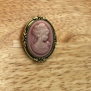 Gold and Pink Cameo Brooch